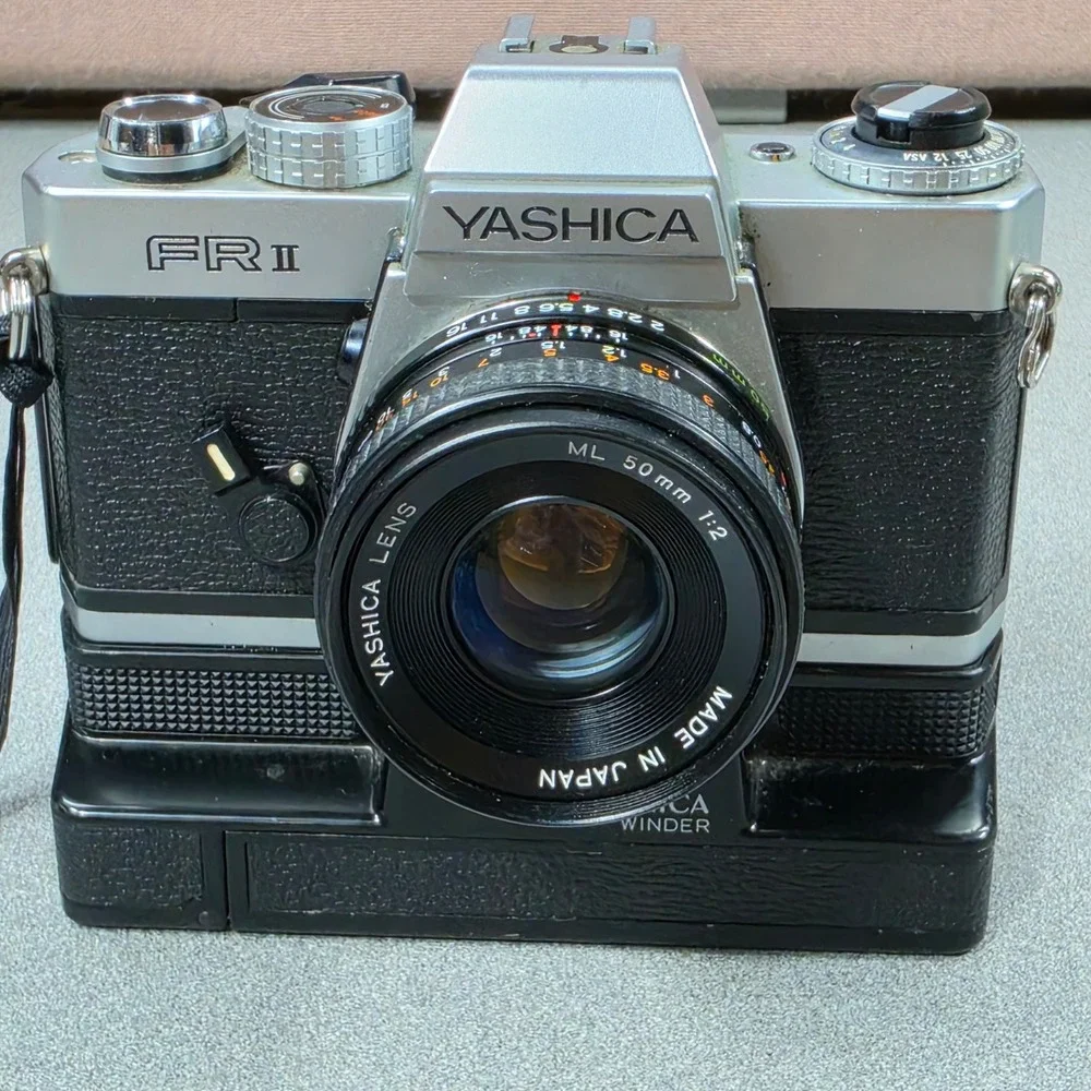 Yashica FR II SLR Film Camera ML 50mm f2 Lens with Winder attachment Untested